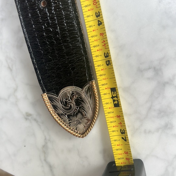 al beres  Engraved Heart Buckle Black Moc Croc Leather Belt   M/37” - Picture 9 of 10